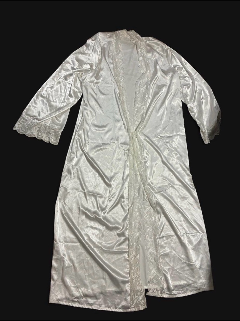 Women's Satin-Like Lace Trim Robe - White, Size XL
